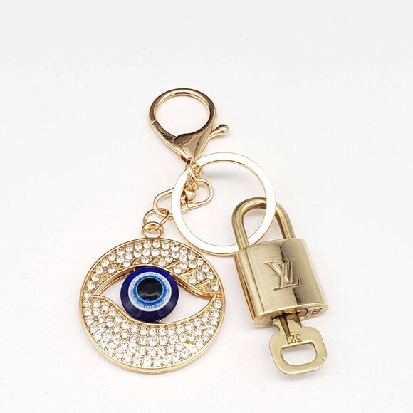 Authentic Louis Vuitton Lock & Key with unbranded Evil Eye Bagcharm, Keycharm - Picture 1 of 7